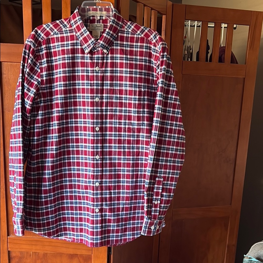 L.L. Bean Red and White Plaid Casual Shirt